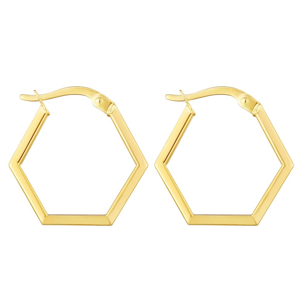 Hexagon Hoop Earrings in 14K Yellow Gold, 20MM – Image 3 of 3