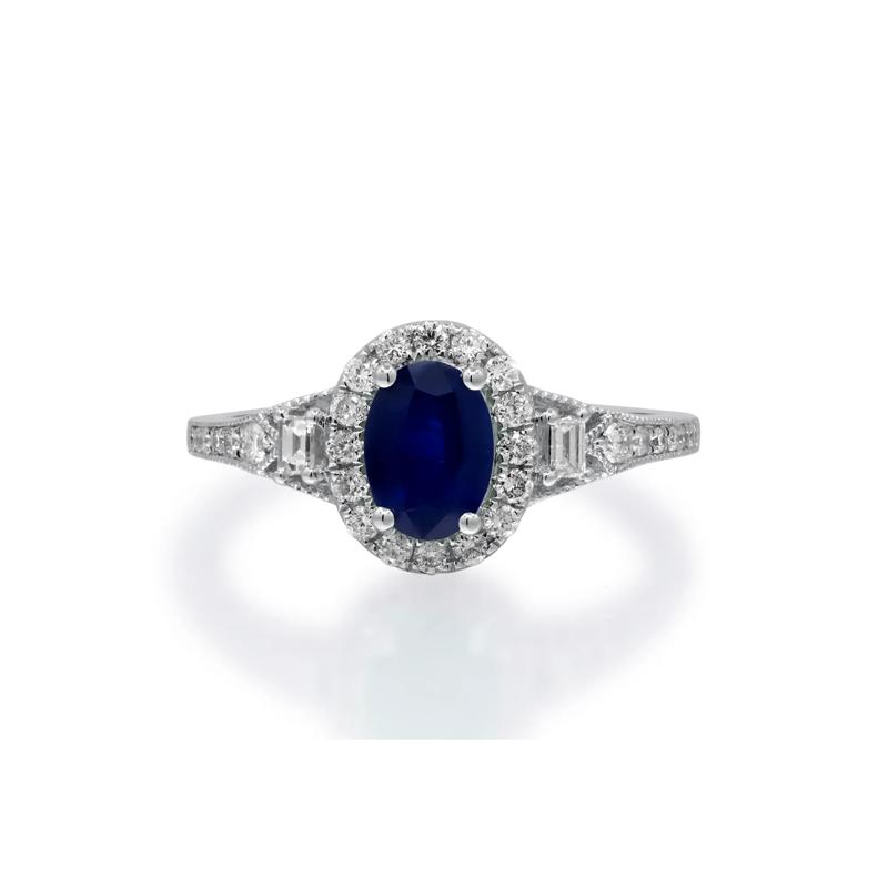 Blue Sapphire &amp; Diamond Halo Ring in 10K White Gold &#40;1/3 ct. tw.&#41; – Image 1 of 5