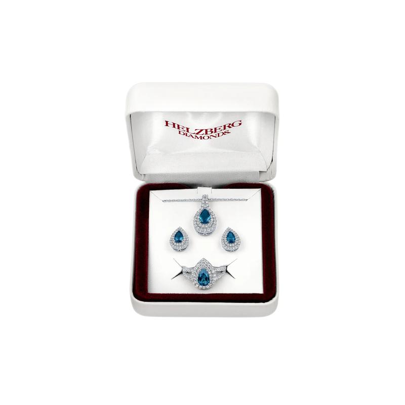 London Blue Topaz and Lab-Created White Sapphire Pendant, Earrings and Ring Set in Sterling Silver – Image 2 of 2