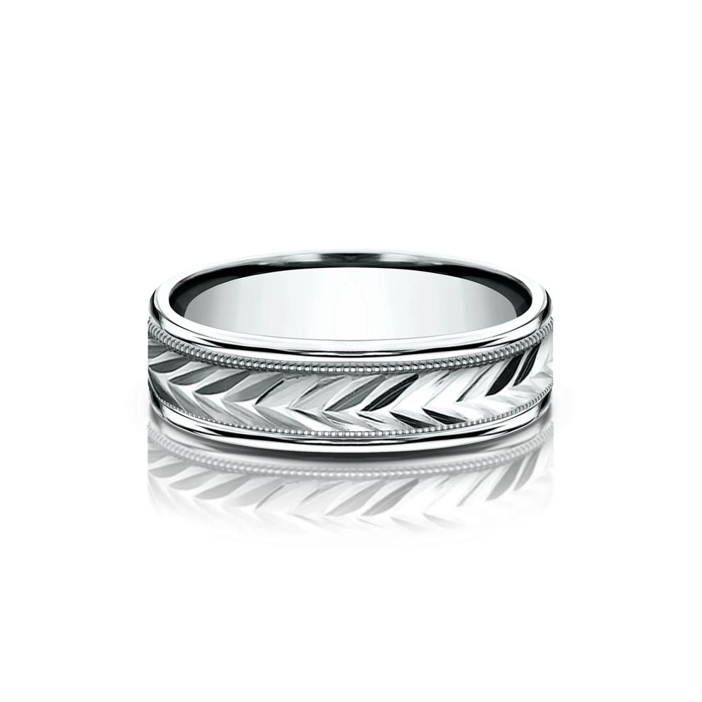 Men&rsquo;s Engraved Wheat Pattern Wedding Band in 14K White Gold, 6MM  – Image 1 of 3