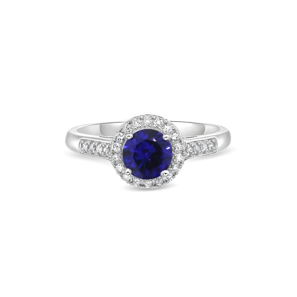 Lab Created Sapphire &amp; 1/8 ct. tw. Diamond Ring in Sterling Silver – Image 1 of 3