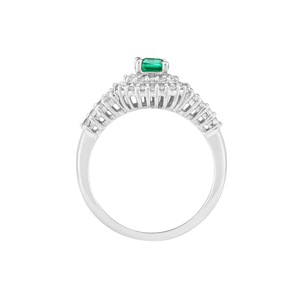 Lab-Created Emerald and Lab-Created White Sapphire Halo Ring in Sterling Silver – Image 2 of 3