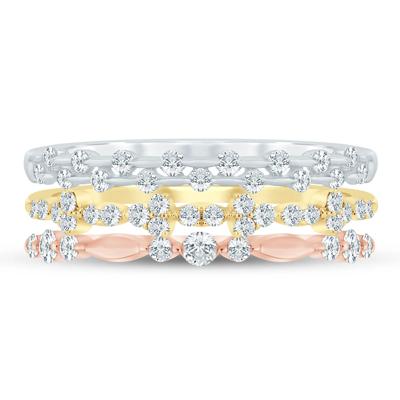 Diamond Three-Piece Stack Ring Set in 14K White, Yellow & Rose Gold  (1/2 ct. tw.)