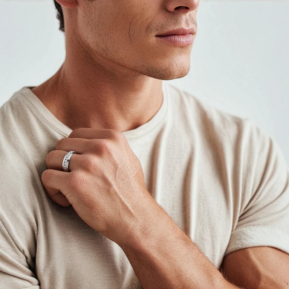 Men&rsquo;s Lab Grown Diamond Wedding Band with Channel Setting in 10K White Gold (1/2 ct. tw.) – Image 5 of 5