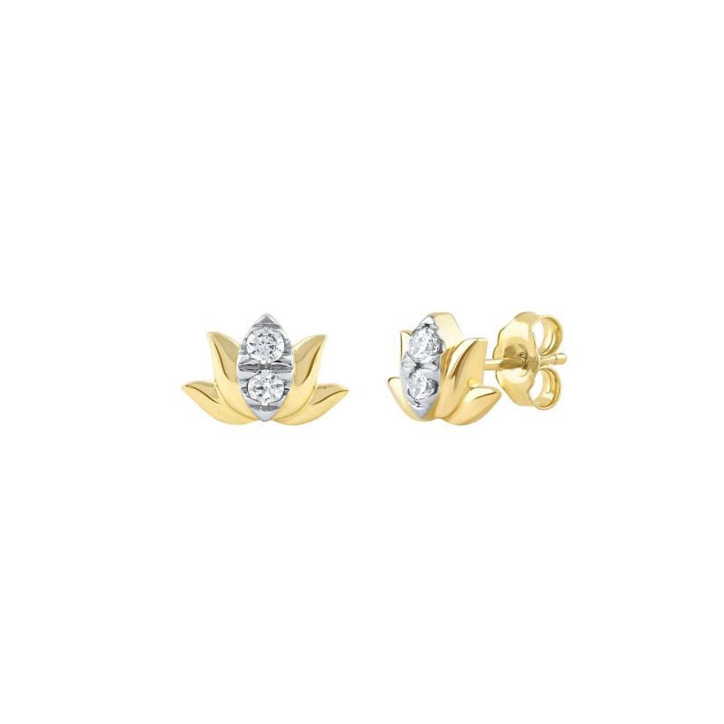 Diamond Lotus Earrings in 10K Yellow Gold &#40;1/5 ct. tw.&#41; – Image 1 of 1