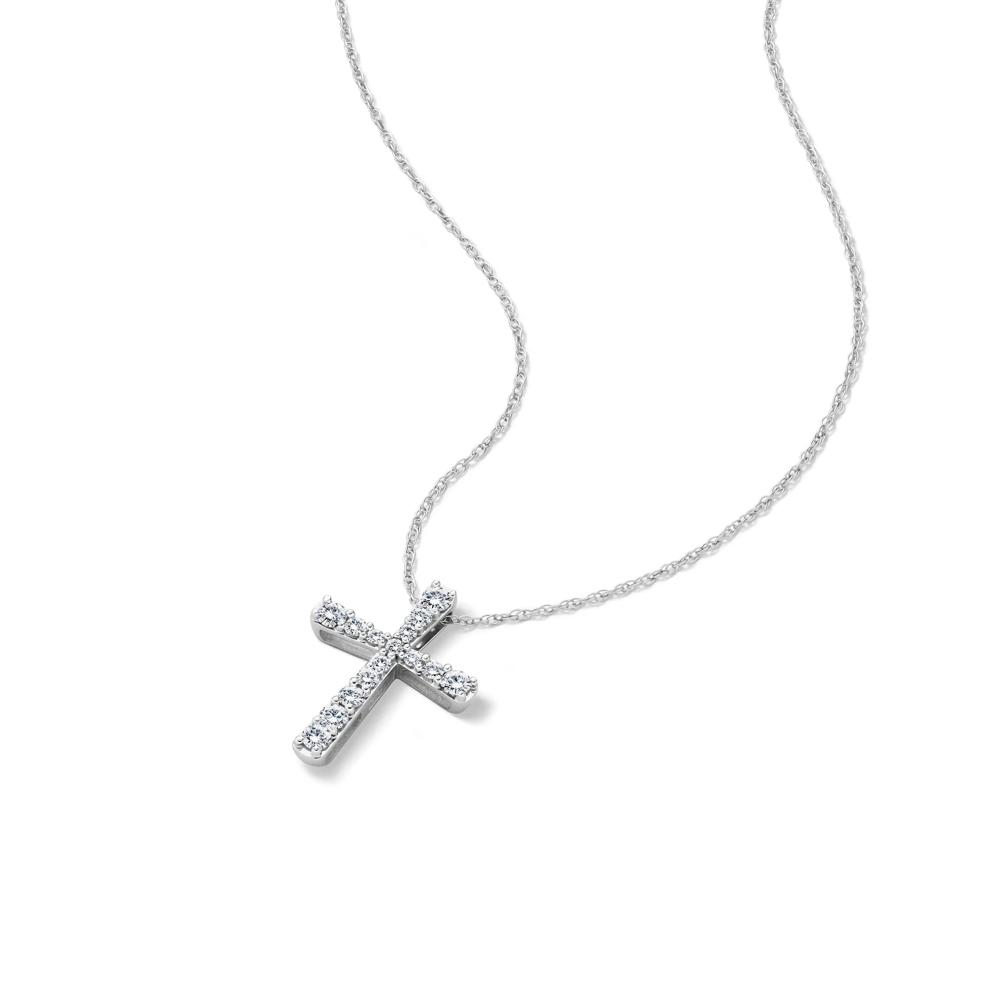 Diamond Flared Cross Pendant in 10K White Gold (1/4 ct. tw.) – Image 4 of 4