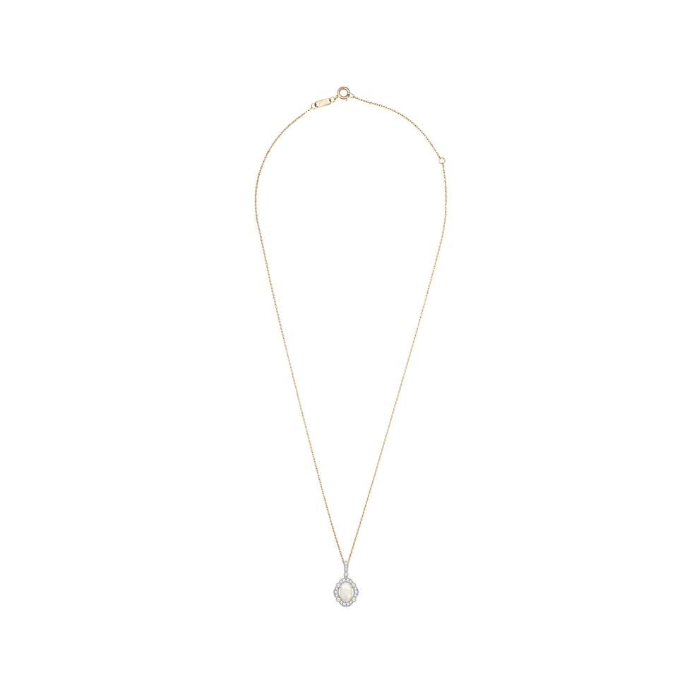 Opal &amp; Diamond Halo Pendant Necklace in 10K Yellow Gold (1/5 ct. tw.) – Image 3 of 4