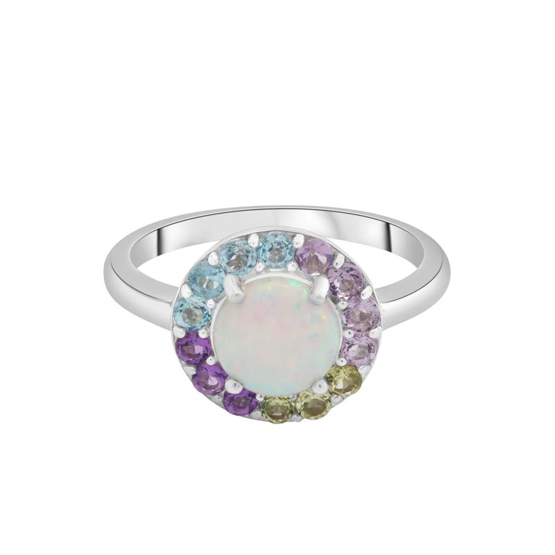 Lab-Created Opal and Multi-Gemstone Halo Ring in Sterling Silver – Image 1 of 5