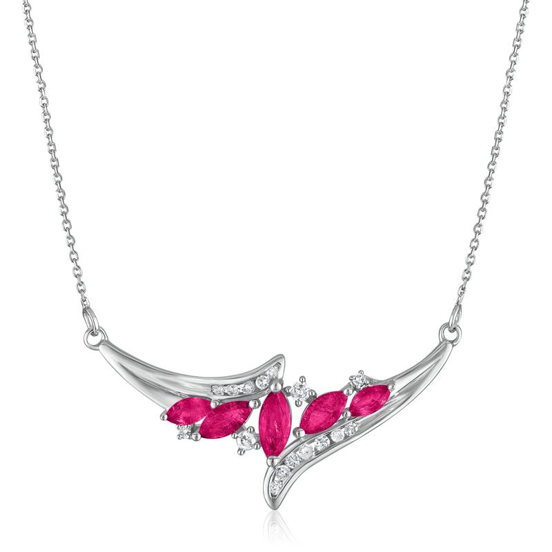 Diamond and Marquise Ruby Necklace in 14K White Gold, 1/7 ct. tw – Image 1 of 3