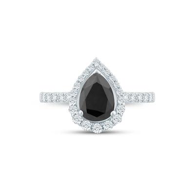 Pear-Shaped Black and White Diamond Engagement Ring in 14K White Gold