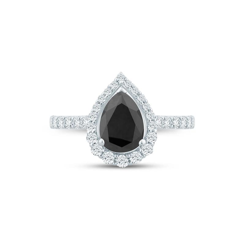 Pear-Shaped Black and White Diamond Engagement Ring in 14K White Gold – Image 1 of 3