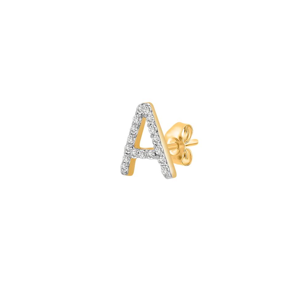 Single-Letter Stud Earring &ldquo;A&rdquo; with Diamond Accents in 10K Yellow Gold – Image 2 of 2