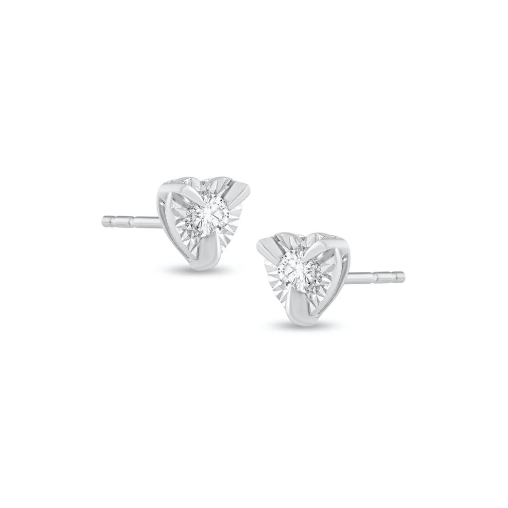Diamond Heart Illusion Plate Stud Earrings in 10K White Gold (1/8 ct. tw.) – Image 1 of 2