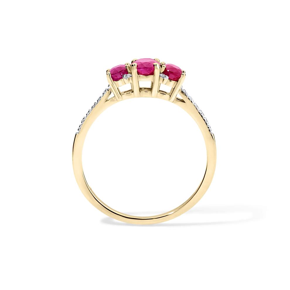 Ruby &amp; Diamond Accent Oval Three-Stone Ring in 10K Yellow Gold – Image 2 of 4