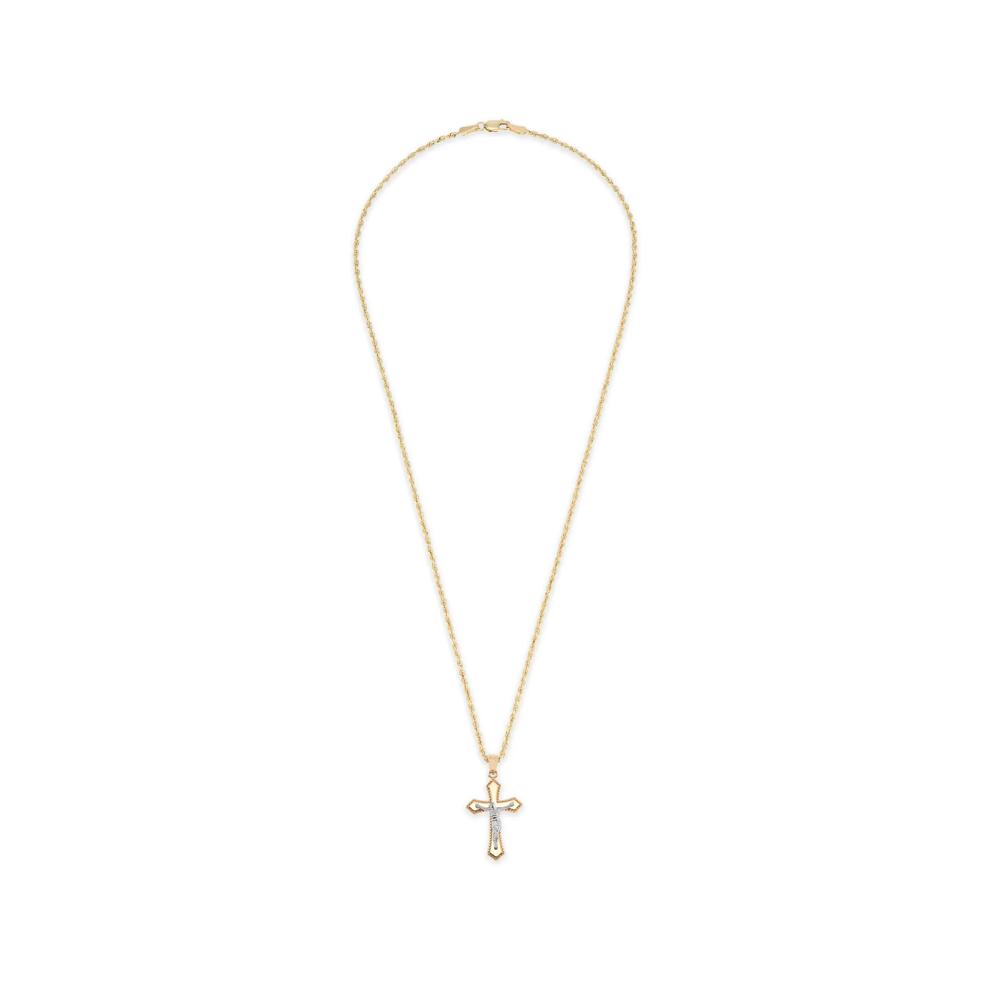 Polished Milgrain Crucifix Cross Pendant Necklace in 10K Yellow &amp; White Gold – Image 2 of 4