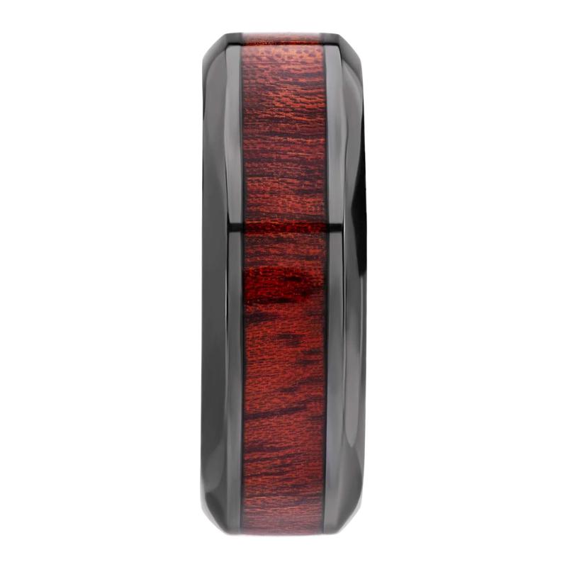 Men&#39;s Bloodwood Inlay Band with Engraved Woodland Interior in Zirconium, 8MM – Image 3 of 3