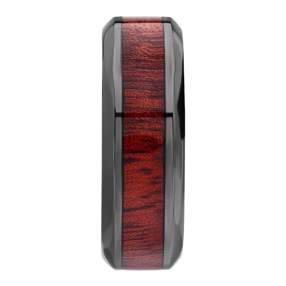 Men's Bloodwood Inlay Band with Engraved Woodland Interior in Zirconium, 8MM – Image 3 of 3