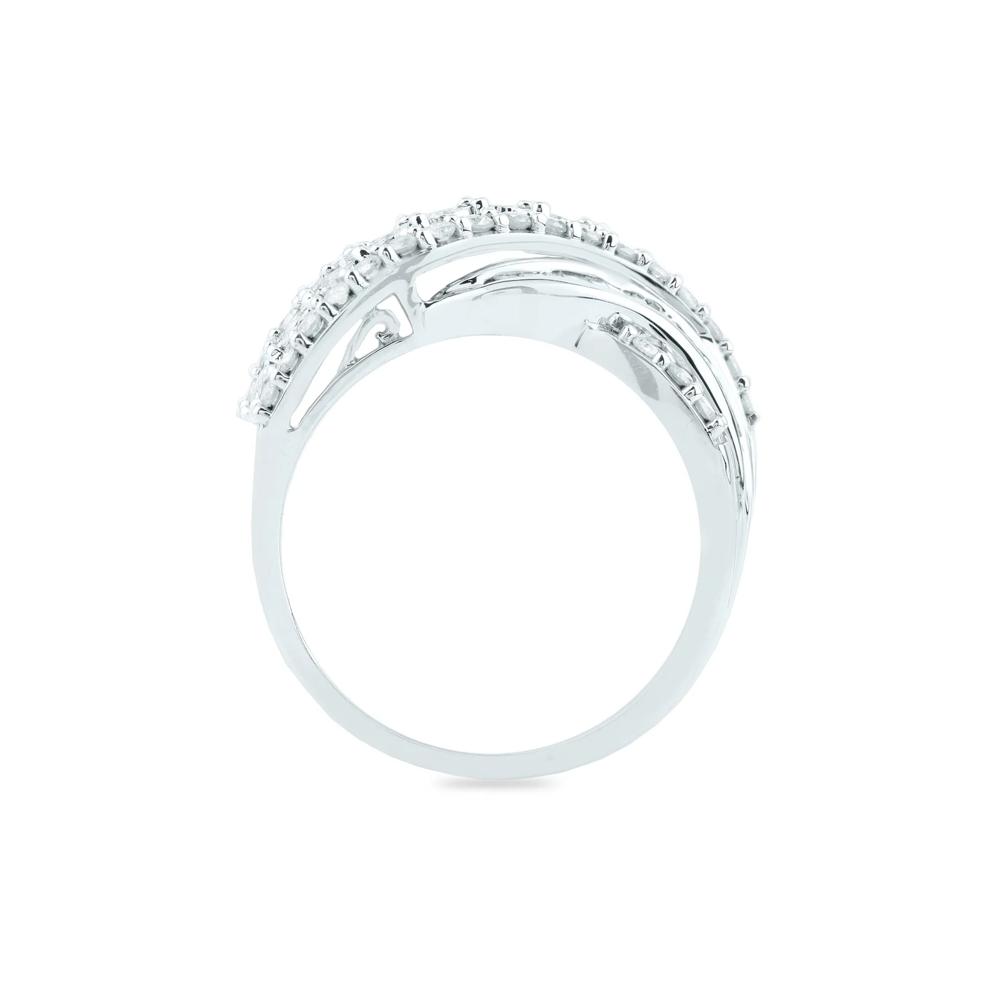 Round and Baguette Diamond Crossover Ring in 10K White Gold (1 ct. tw.) – Image 2 of 3