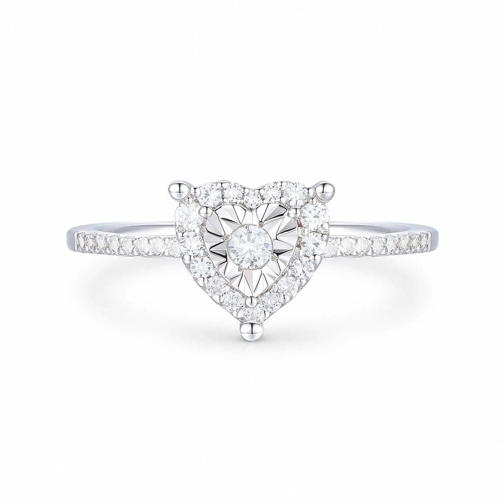 Diamond Illusion Heart Promise Ring in Sterling Silver (1/4 ct. tw.) – Image 1 of 4