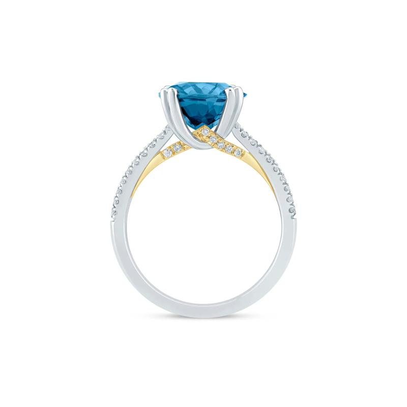 Rita London Blue Topaz and Lab Grown Diamond Engagement Ring in 14K White and Yellow Gold &#40;1/4 ct. tw.&#41; – Image 2 of 3