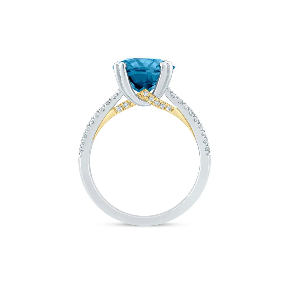 Rita London Blue Topaz and Lab Grown Diamond Engagement Ring in 14K White and Yellow Gold (1/4 ct. tw.) – Image 2 of 3