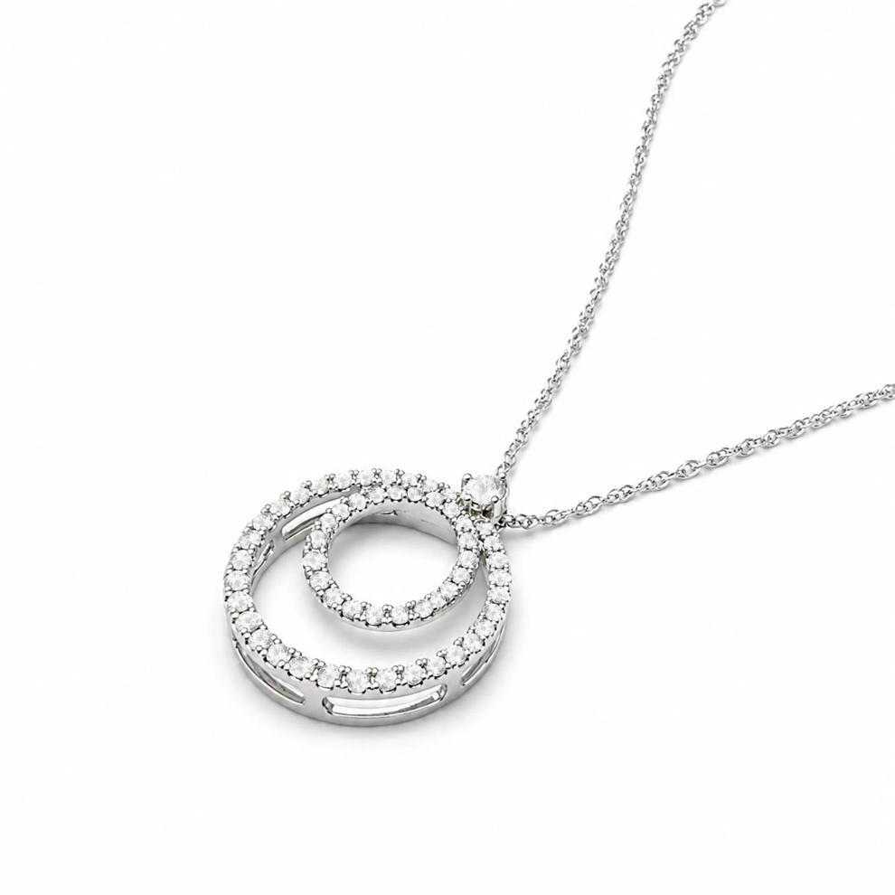 Diamond Double Open Circle Pendant Necklace in 10K White Gold (1/3 ct. tw.) – Image 4 of 4