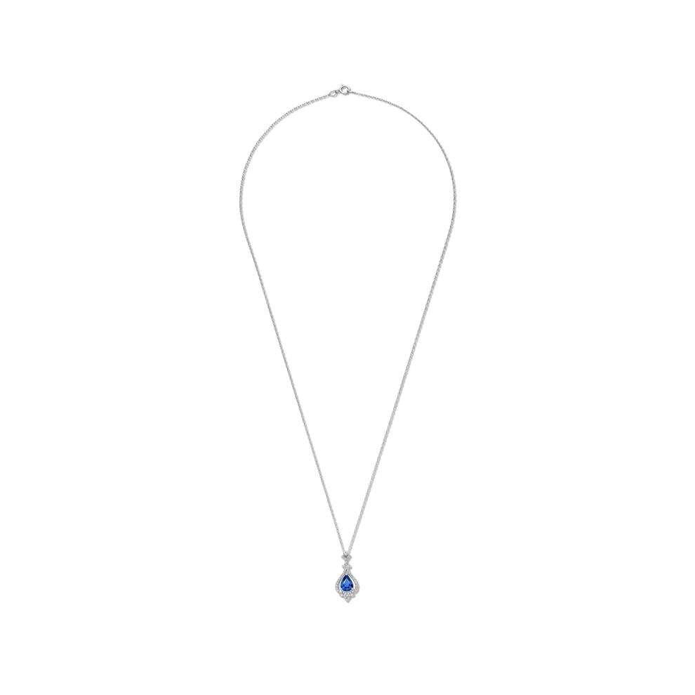 Blue Sapphire &amp; 1/5 ct. tw. Diamond Pendant in 10K White Gold – Image 2 of 4
