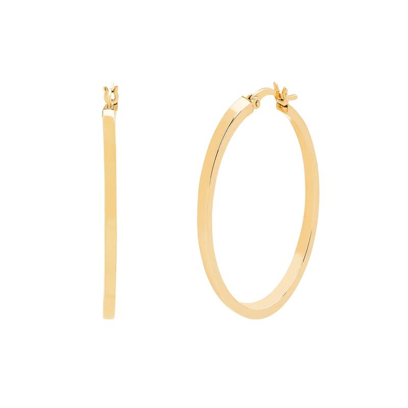 Polished Square Tube Hoop Earrings in 14K Yellow Gold, 40MM – Image 1 of 2