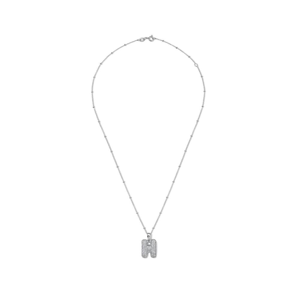 Lab-Created White Sapphire Pav&eacute; Bubble H Initial Pendant in Sterling Silver – Image 3 of 4