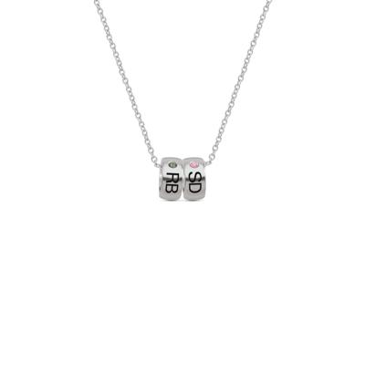 Personalized Two-Bead Engravable Initial Lab-Created Gemstone Charm in 10K White Gold