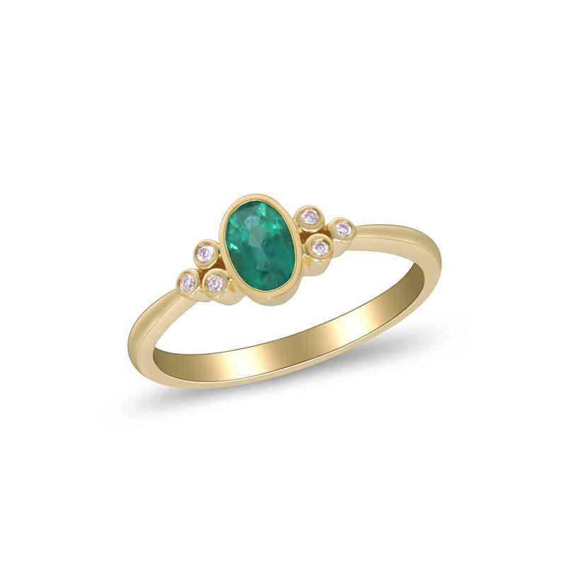 Emerald Oval &amp; Diamond Accent Bezel Cluster Ring in 10K Yellow Gold – Image 5 of 5