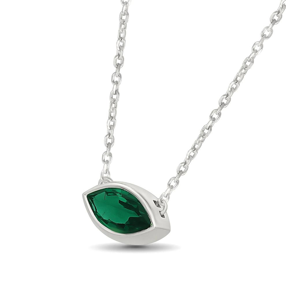 Lab-Created Bezel-Set Emerald Pendant Necklace in Sterling Silver – Image 3 of 4