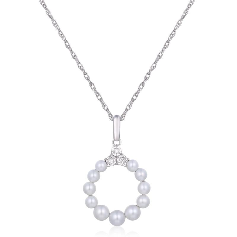 Freshwater Cultured Pearl Diamond Accent Circle Pendant in Sterling Silver – Image 1 of 3