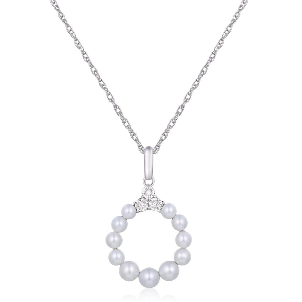 Freshwater Cultured Pearl Diamond Accent Circle Pendant in Sterling Silver – Image 1 of 3