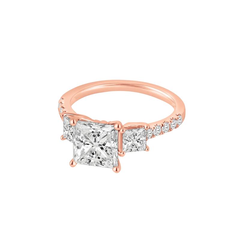 Lab Grown Diamond Princess-Cut Three-Stone Engagement Ring in 14K Rose Gold (3 ct. tw.) – Image 4 of 4