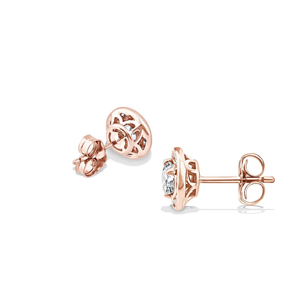Lab Grown Diamond Round Halo Stud Earrings in 10K Rose Gold (1 ct. tw.) – Image 2 of 2