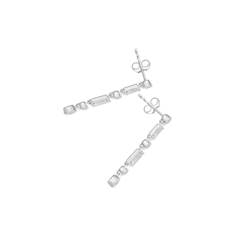 Lab Grown Diamond Baguette &amp; Round Linear Drop Earrings in 14K White Gold (1 ct. tw.) – Image 2 of 2