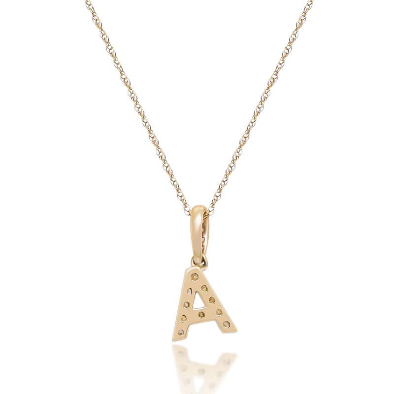 Diamond A Initial Pendant in 10K Yellow Gold &#40;1/10 ct. tw.&#41; – Image 3 of 4