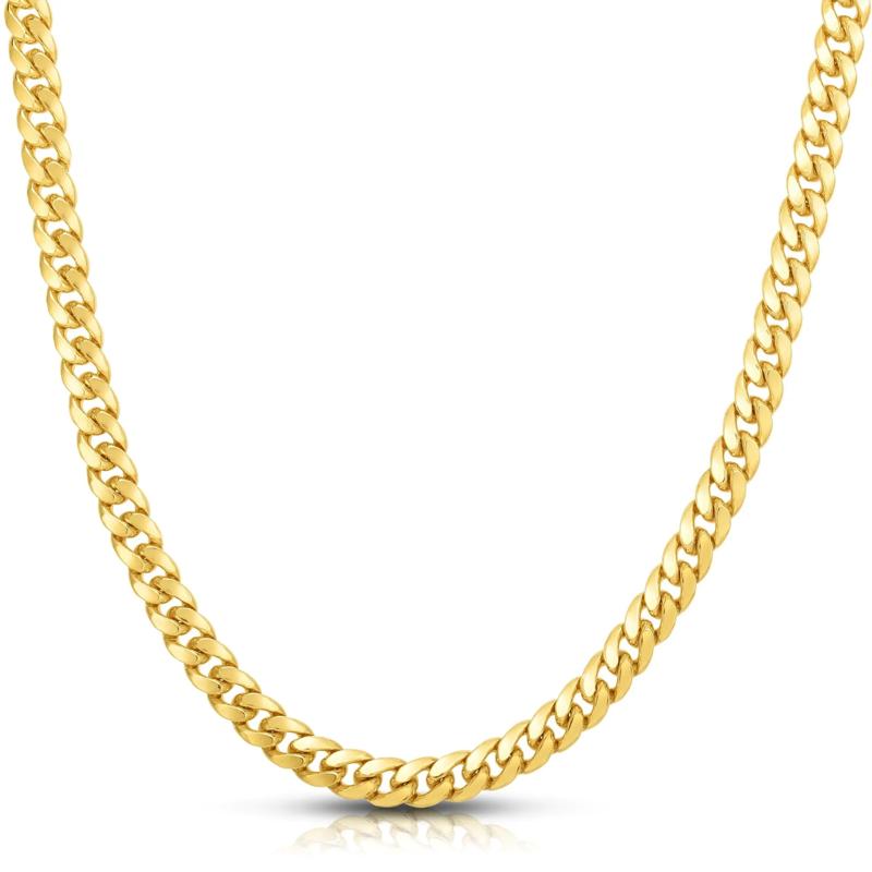 Solid Miami Cuban Curb Link Chain in 14K Yellow Gold, 24&quot; – Image 1 of 2
