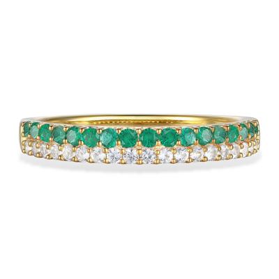 Emerald & Diamond Double Row Ring in 10K Yellow Gold (1/5 ct. tw.)