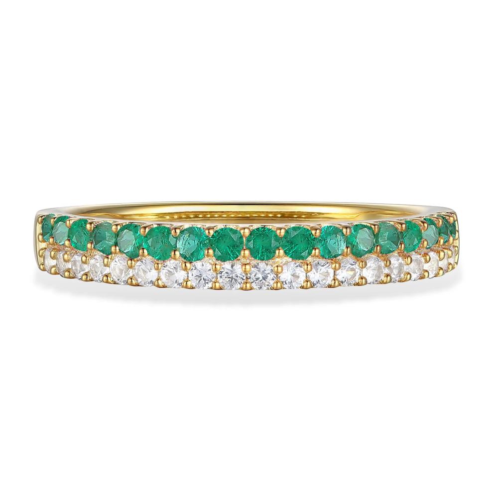 Emerald &amp; Diamond Double Row Ring in 10K Yellow Gold (1/5 ct. tw.) – Image 1 of 4