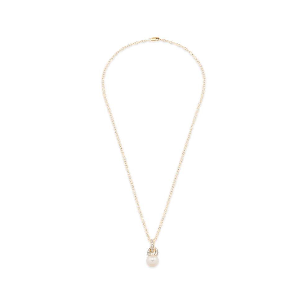 Freshwater Cultured Pearl &amp; Diamond Pendant Necklace in 14K Yellow Gold (1/2 ct. tw.) – Image 2 of 4