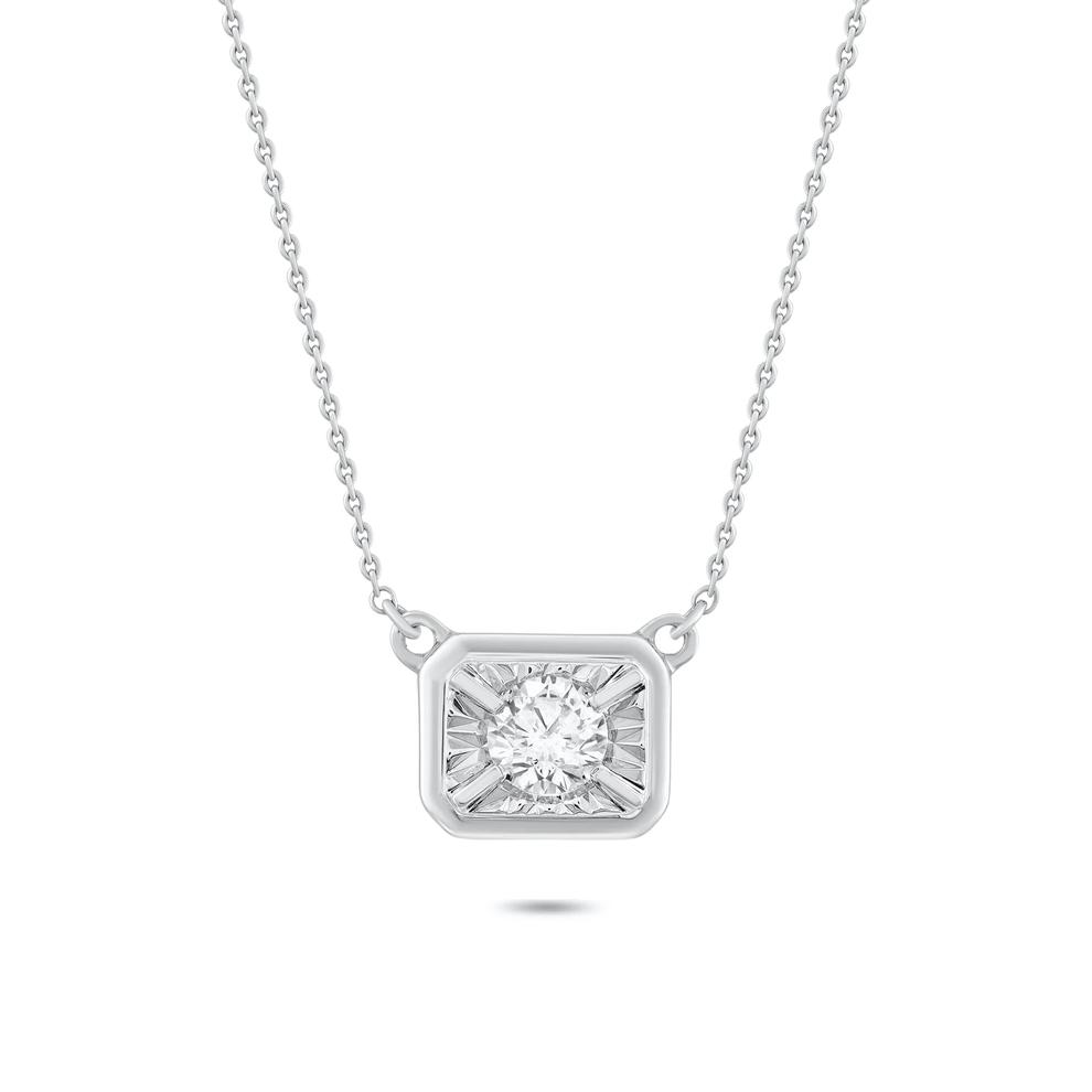 Diamond Illusion East-West Emerald-Shaped Pendant Necklace in 10K White Gold (1/4 ct. tw.) – Image 1 of 4