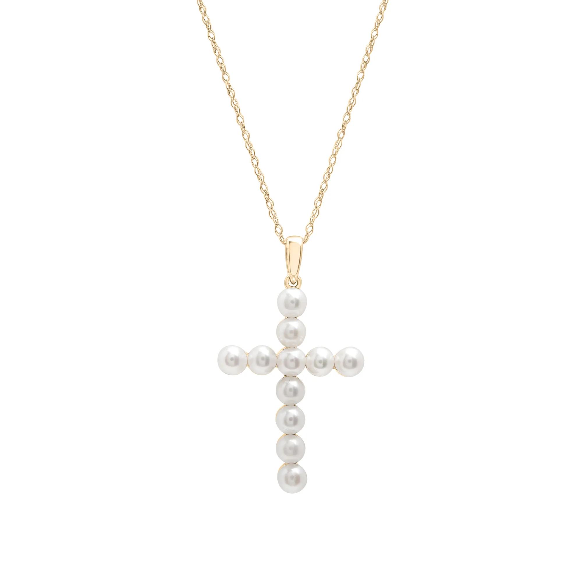 Freshwater Cultured Pearl Cross Pendant in 10K Yellow Gold