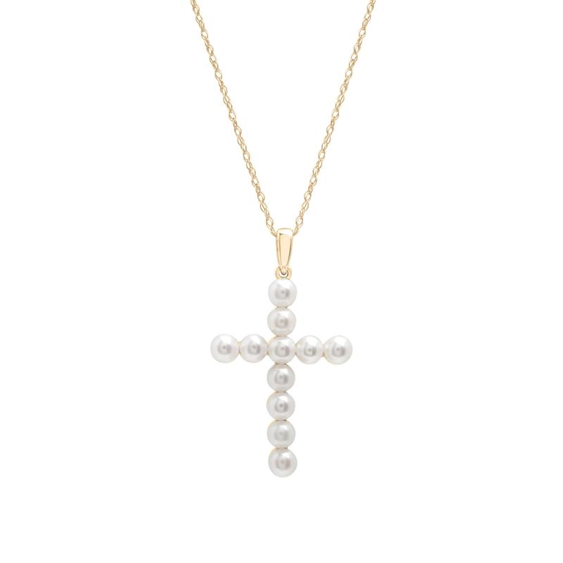 Freshwater Cultured Pearl Cross Pendant in 10K Yellow Gold – Image 1 of 3
