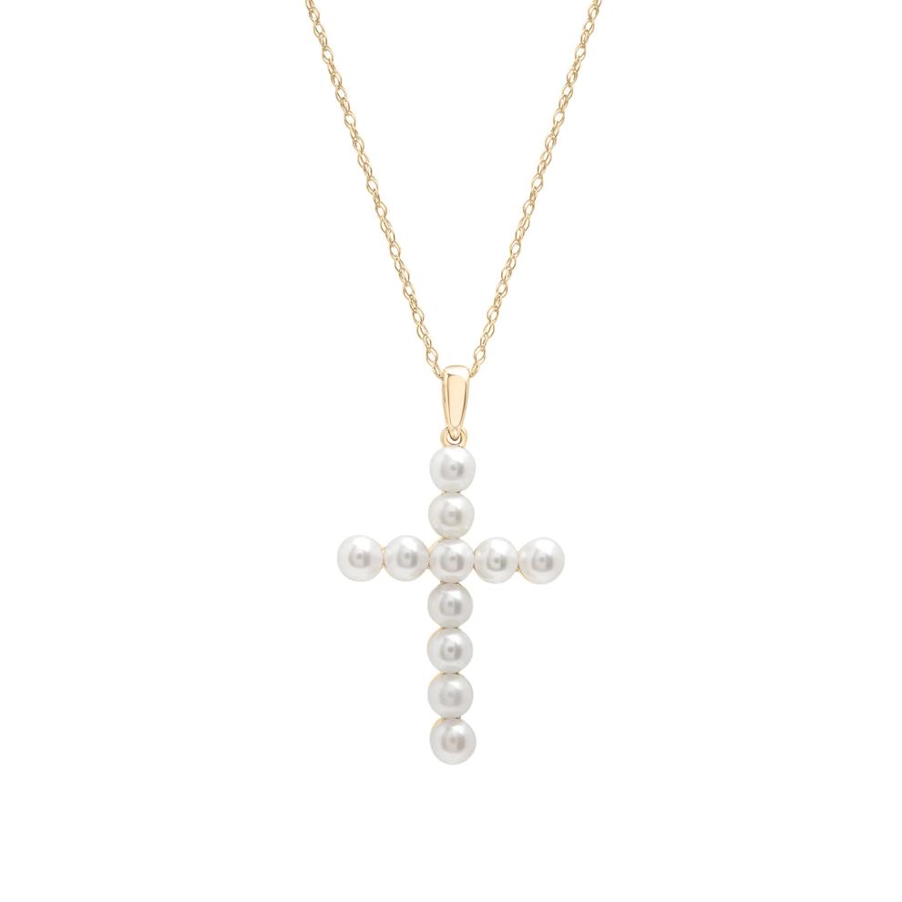 Freshwater Cultured Pearl Cross Pendant in 10K Yellow Gold – Image 1 of 3