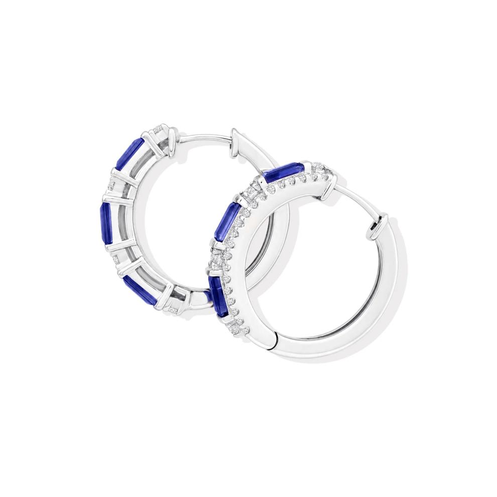 Lab-Created Blue Sapphire &amp; Lab-Created White Sapphire Hoop Earrings in Sterling Silver – Image 2 of 2