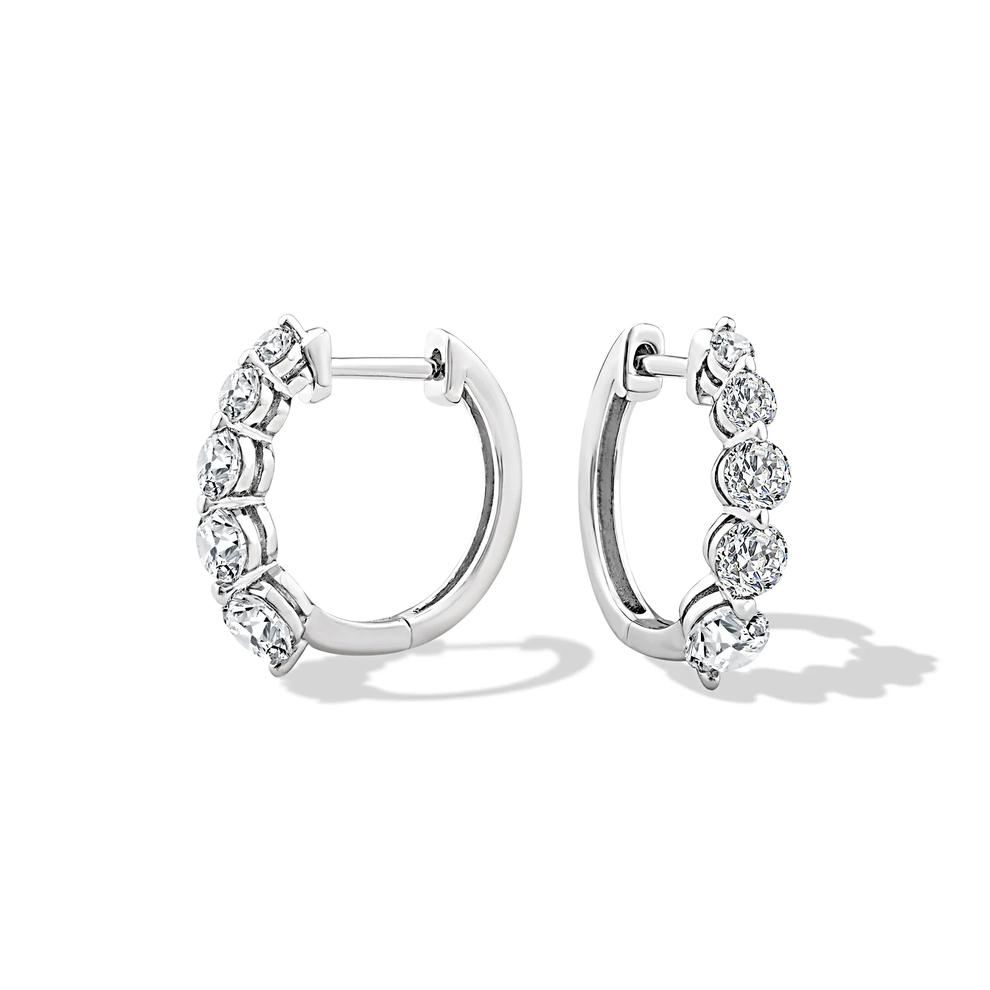 Diamond Graduated Hoop Earrings in 10K White Gold (1 ct. tw.) – Image 1 of 3