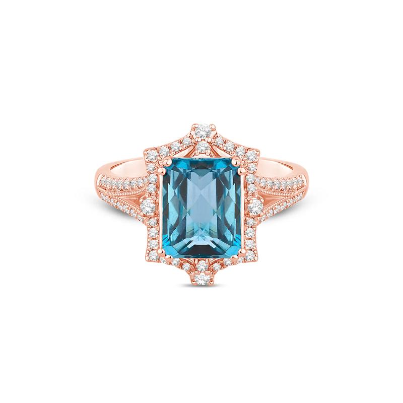 Blue Topaz Engagement Ring with Diamonds in 14K Rose Gold &#40;1/3 ct. tw.&#41; – Image 1 of 3