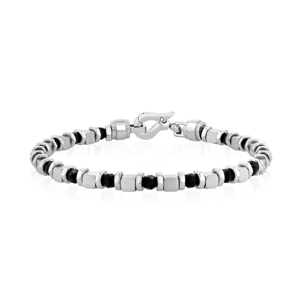 Men's Onyx Bead Bracelet in Stainless Steel – Image 1 of 5